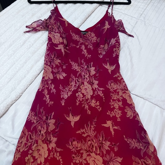 Betsey Johnson Dresses & Skirts - Betsey Johnson Red Slip Dress with Peach Floral Embroidery